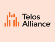 Telos Alliance logo with orange bars and black text on a peach background Telos Alliance logo with orange bars and black text on a peach background