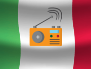 Vintage radio displayed over the Italian flag Vintage radio displayed over the Italian flag